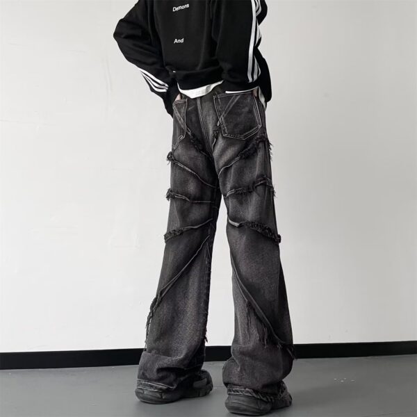 Men's Baggy Jeans Y2k Hip Hop Pants Stacked Jeans for Women Mid Rise Fashion Grunge Streetwear Clothes Black - Image 2