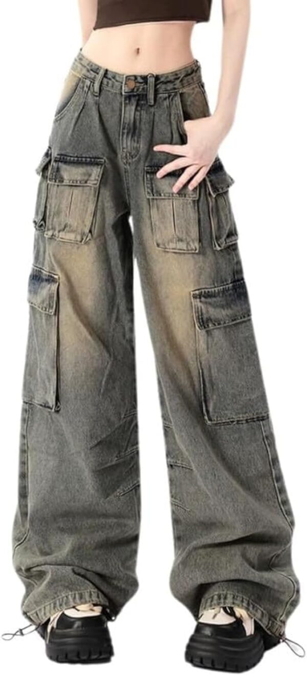 Baggy Cargo Pants for Women Girls Wide Leg Jeans Y2k Hip Hop Streetwear Low Rise Oversized Jeans Grunge Clothes Blue