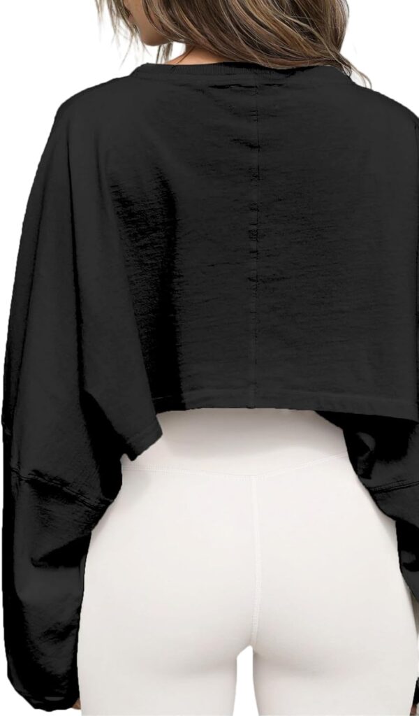 Women Casual Long Sleeve Cropped Sweatshirt Crewneck Pullover Shirt - Image 2