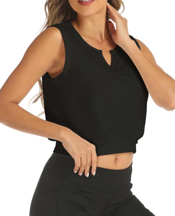 Crop Top Athletic Shirts for Women Cute Sleeveless Yoga Tops Running Gym Cotton Cropped Workout Clothes - Image 2