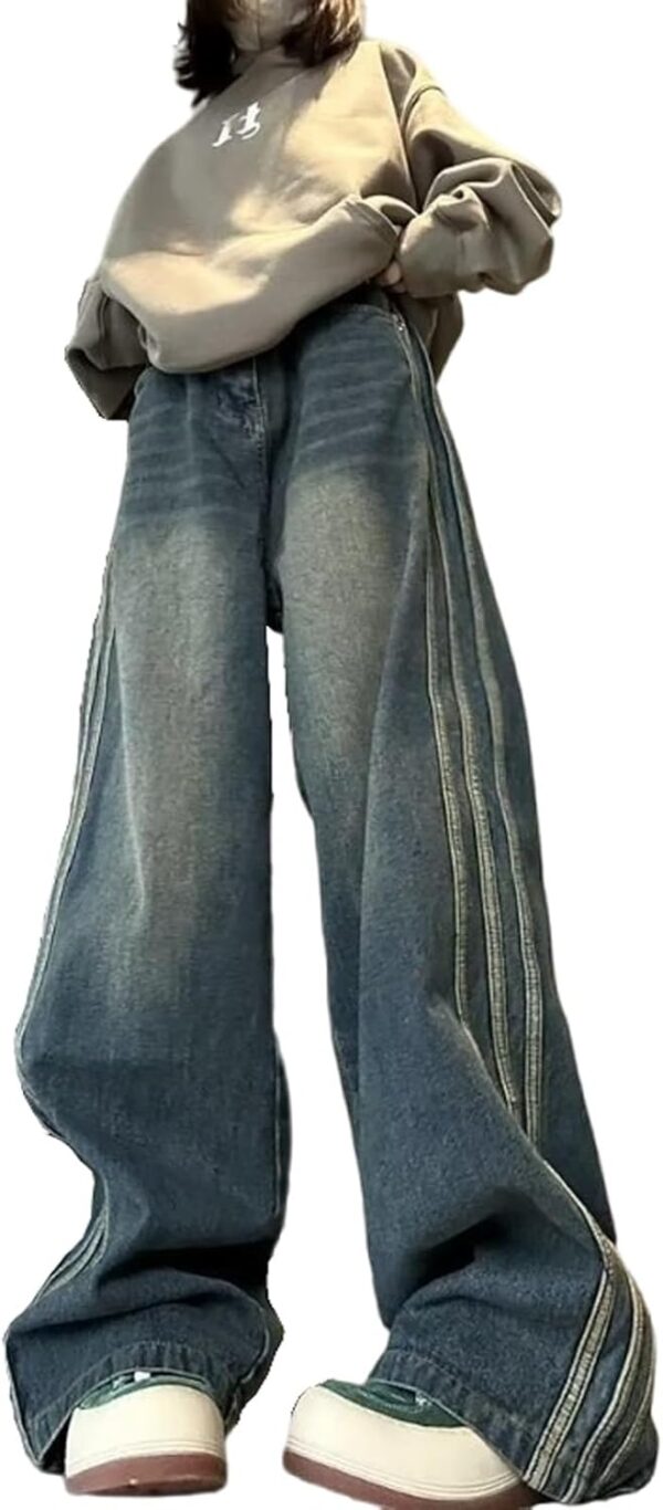 Y2K Women Jeans Hip-hop Street Retro Lines Wide Leg Pants Casual Loose Straight Leg Pants Gothic Jeans