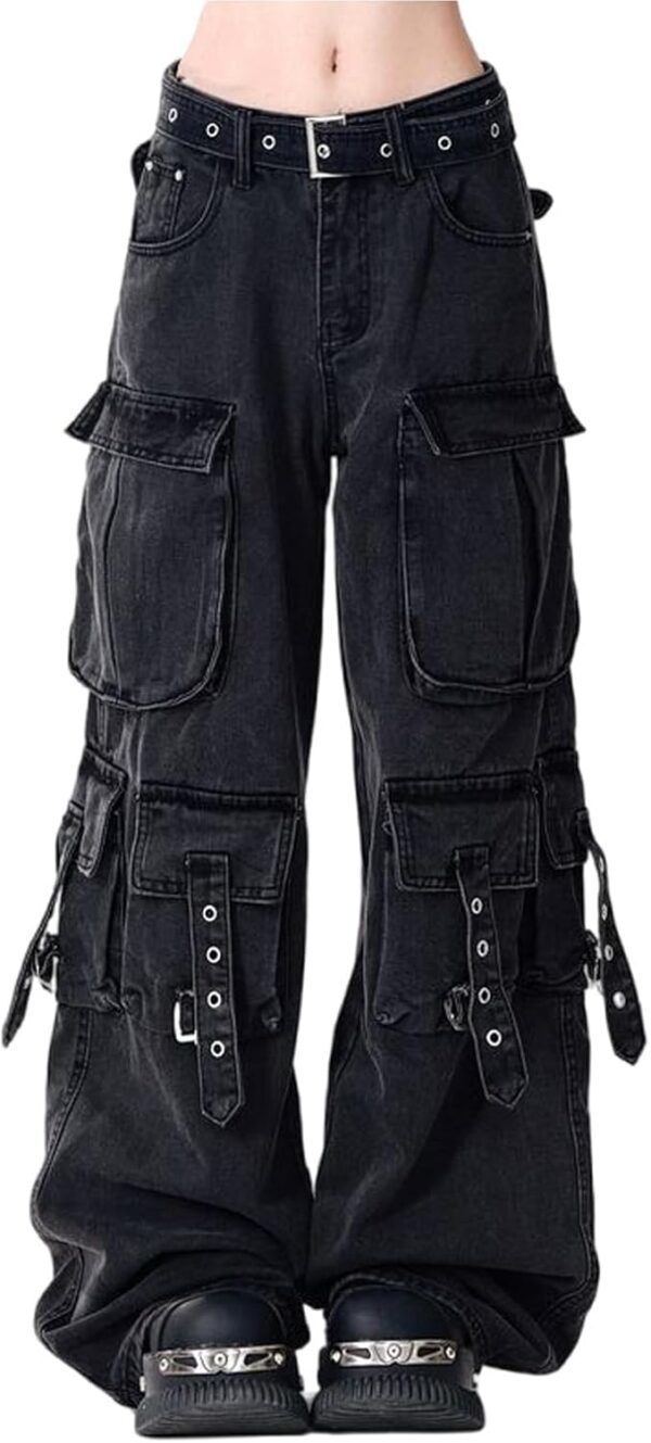 Y2K Women Jeans Hip-hop Street Retro Multi Pocket Straight Leg Jeans Gothic Denim Workwear