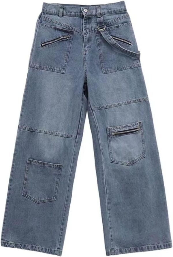 Gothic Jeans Women Hip-hop Street Fashion Design Jeans Couple Casual Loose Straight Pants - Image 2