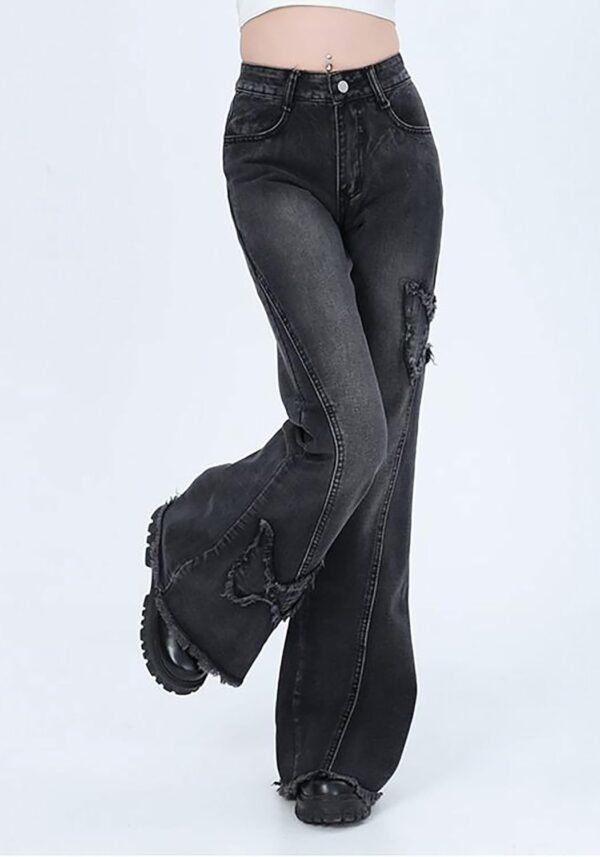 Women Y2K Flare Jeans Butterfly Jeans Grunge Clothes Distressed Vintage Bell Bottom Low Rise Jeans - Image 2