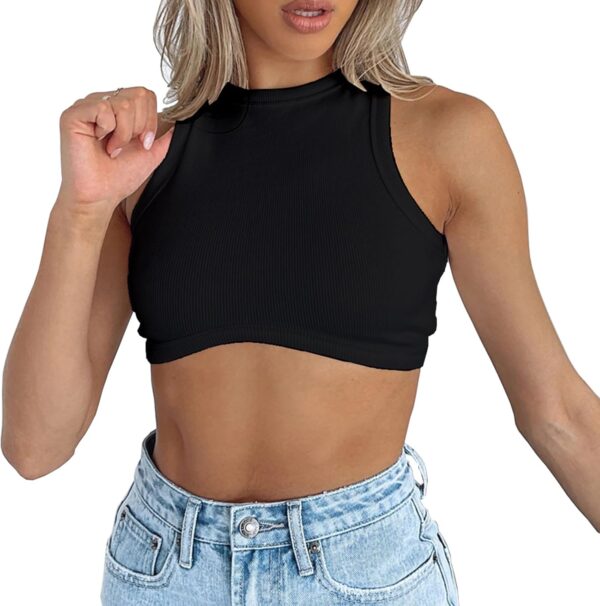 Sexy Sleeveless Crewneck Ribbed Knitted Tank Crop Tops for Women