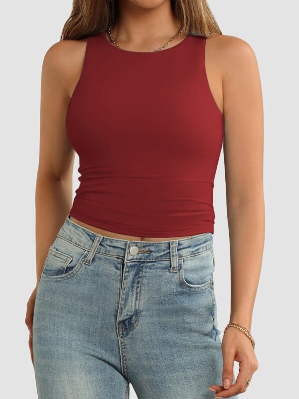 Women Double Lined Crop Tank Tops Casual Basic Shirts Sleeveless Workout Tops Cute Summer Clothes Teen Girls - Image 2