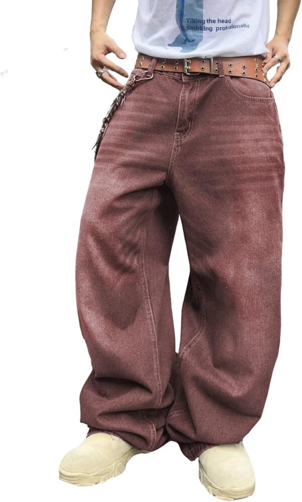 Mens Hip Hop Baggy Jeans Wide Leg Stylish Skater Jeans Casual Loose Fit Denim Pants Streetwear