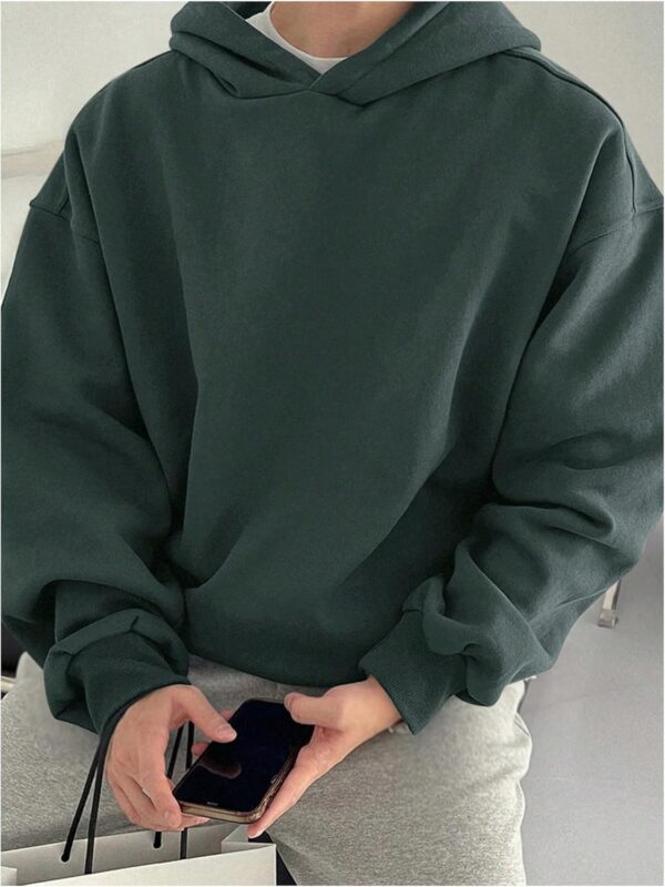 Men's Oversized Hoodies Long Sleeve Drop Shoulder Basic Pullover Sweatshirt with Hood - Image 2