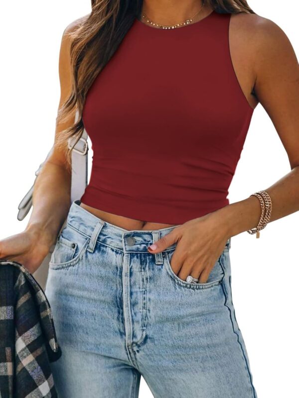 Women Double Lined Crop Tank Tops Casual Basic Shirts Sleeveless Workout Tops Cute Summer Clothes Teen Girls