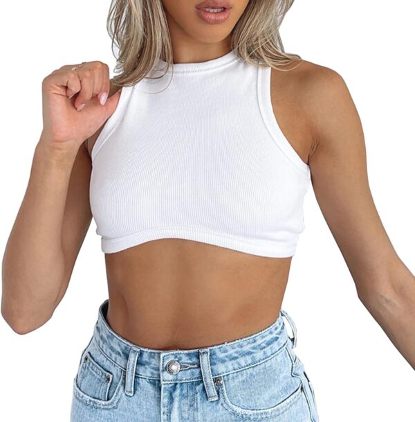 Sexy Sleeveless Crewneck Ribbed Knitted Tank Crop Tops for Women