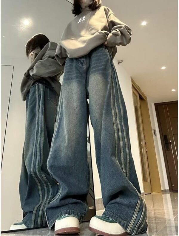Y2K Women Jeans Hip-hop Street Retro Lines Wide Leg Pants Casual Loose Straight Leg Pants Gothic Jeans - Image 2