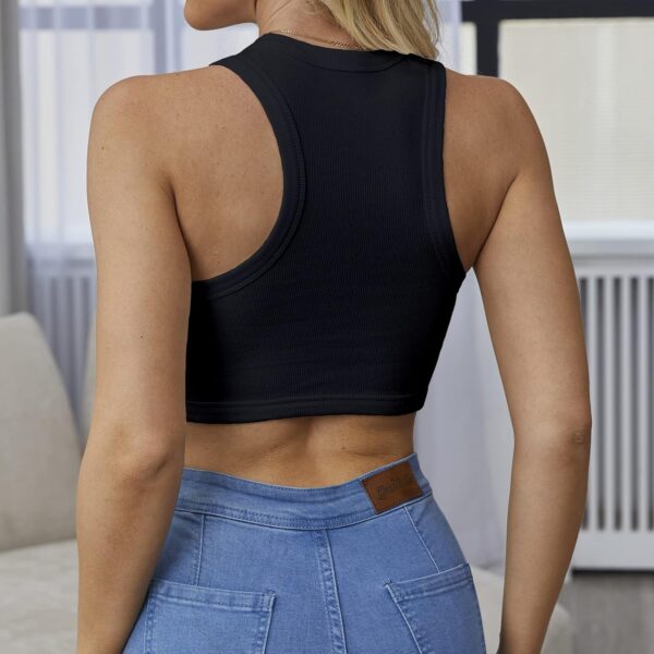 Sexy Sleeveless Crewneck Ribbed Knitted Tank Crop Tops for Women - Image 2