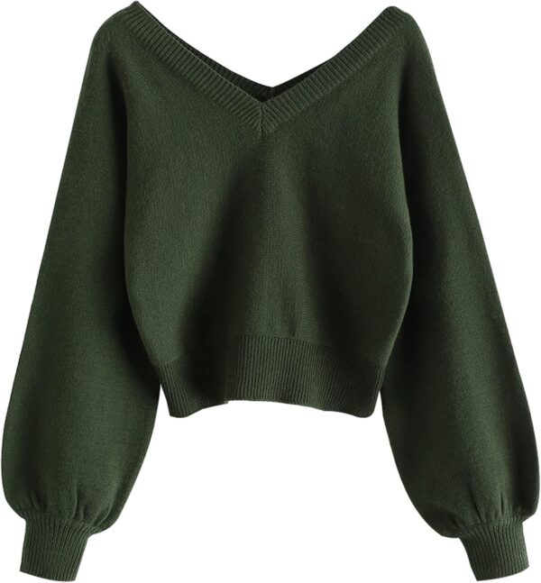 Women Cropped Sweater V-Neck Long Sleeve Crop Sweater Pullover Jumper Knit Top