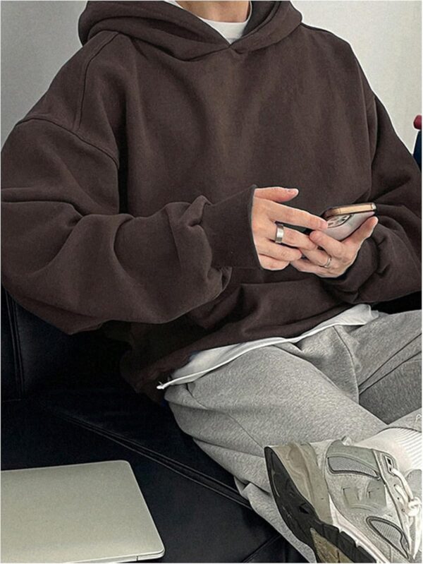 Men's Oversized Hoodies Long Sleeve Drop Shoulder Basic Pullover Sweatshirt with Hood - Image 2