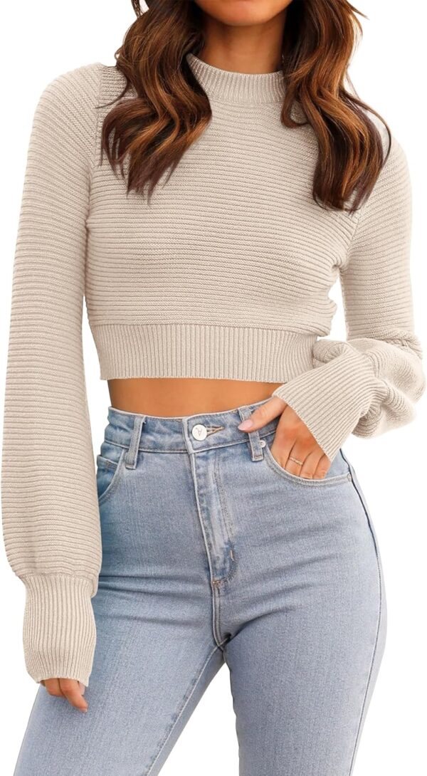 Women Fall Mock Neck Cropped Sweater Long Sleeve Soft Ribbed Knit Pullover Jumper Tops