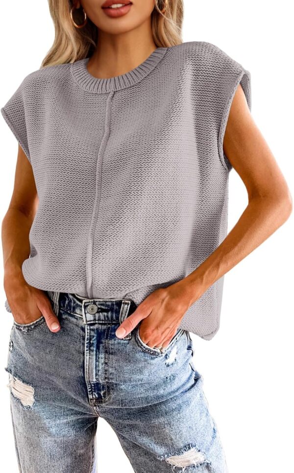Women Summer Cap Sleeve Tops Casual Crew Neck Loose Fit Knit Lightweight Sweater Pullover Top