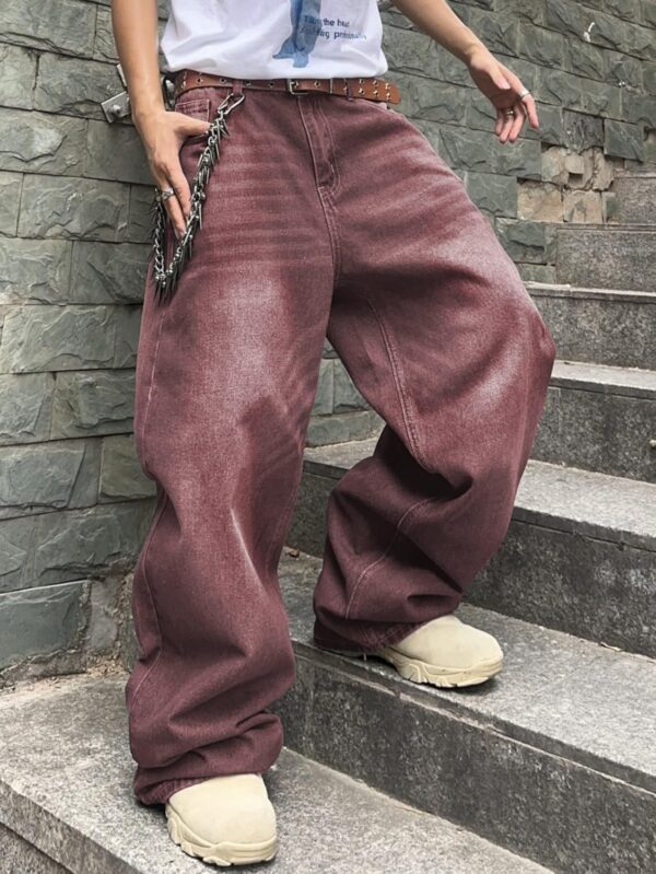 Mens Hip Hop Baggy Jeans Wide Leg Stylish Skater Jeans Casual Loose Fit Denim Pants Streetwear - Image 2