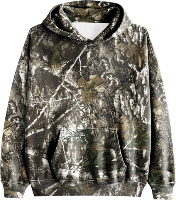 Camo Hoodie for Men Women Oversized Fleece Maple Leaf Hooded Sweatshirt Graphic Print Pullover Hoodies with Pocket
