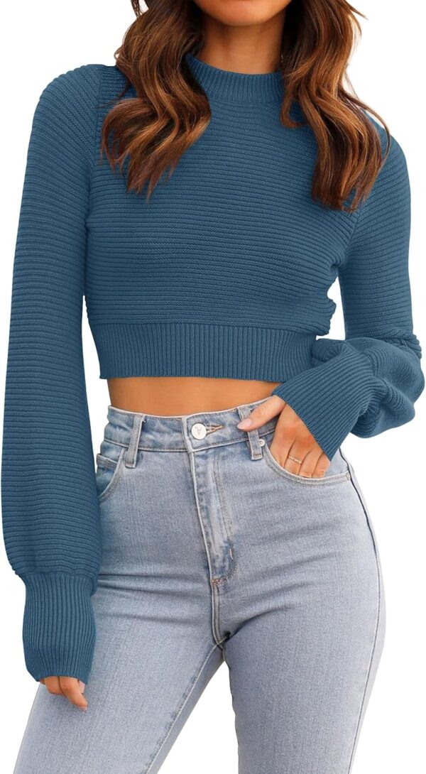 Women Fall Mock Neck Cropped Sweater Long Sleeve Soft Ribbed Knit Pullover Jumper Tops