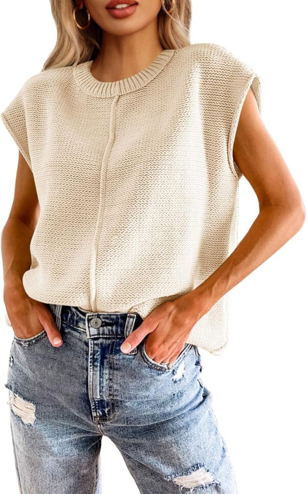 Women Summer Cap Sleeve Tops Casual Crew Neck Loose Fit Knit Lightweight Sweater Pullover Top