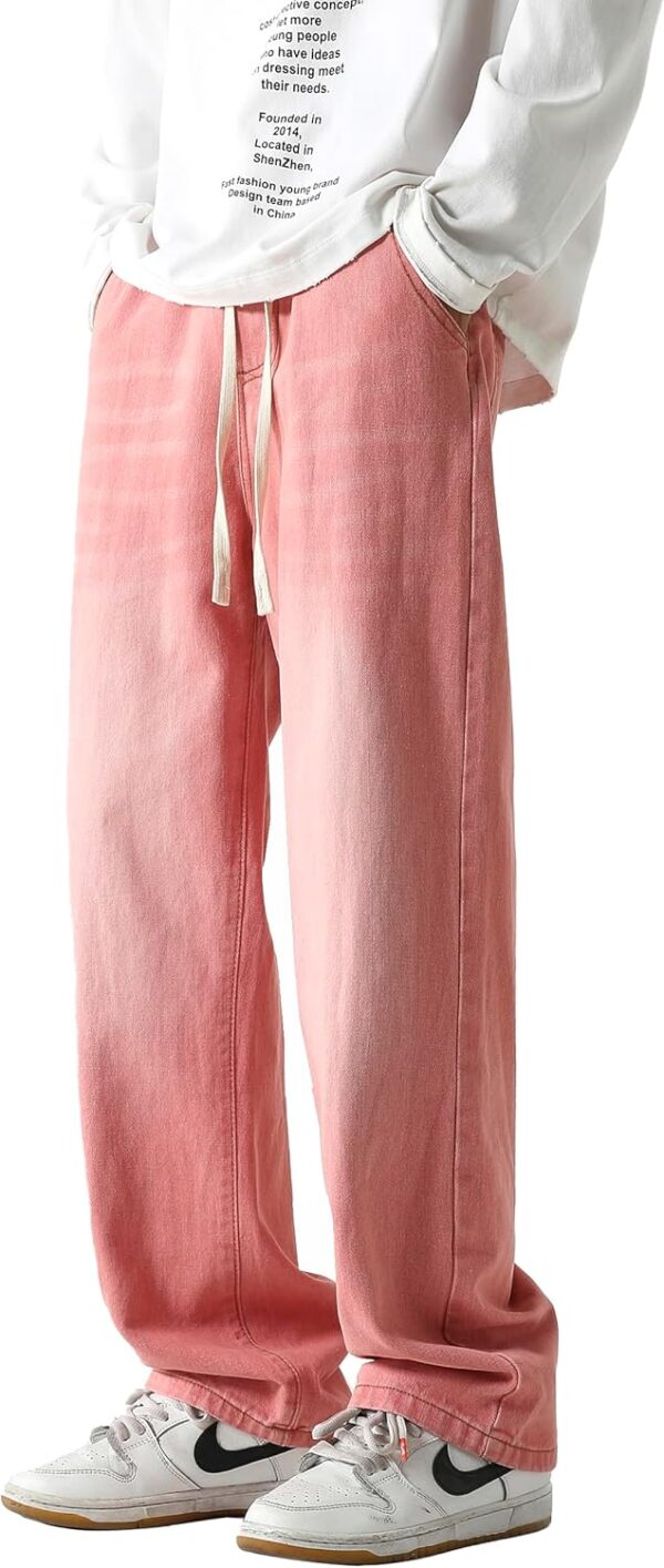 Mens Wide Leg Jeans Elastic Waist Baggy Jeans Casual Drawstring Denim Pants Trousers
